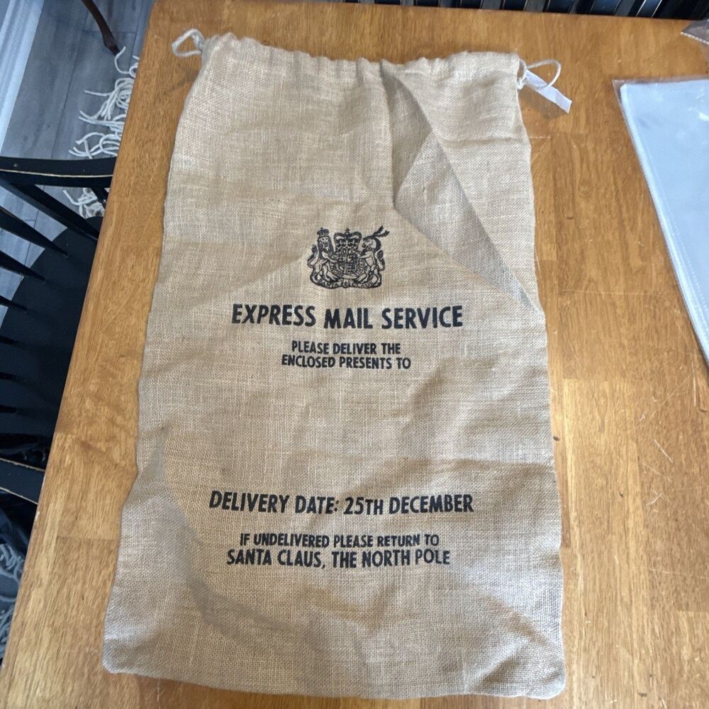 Burlap Santa Claus Delivery Mail Sack - Christmas Present Cinch Bag, Gift Wrap